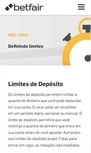 Limites deposito e perda Betfair apostas brasil