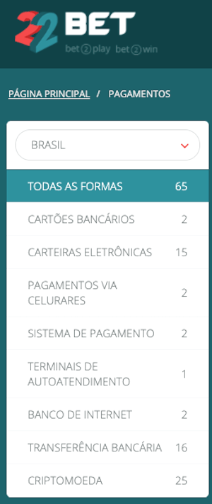 saque 22bet brasil sistemas de pagamento